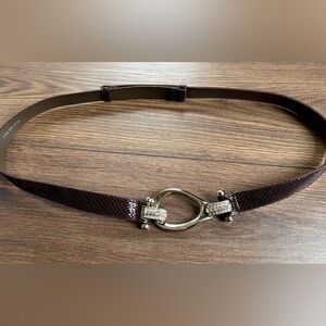 Brown Faux Snakeskin Belt w/ Rhinestone Buckle Accent